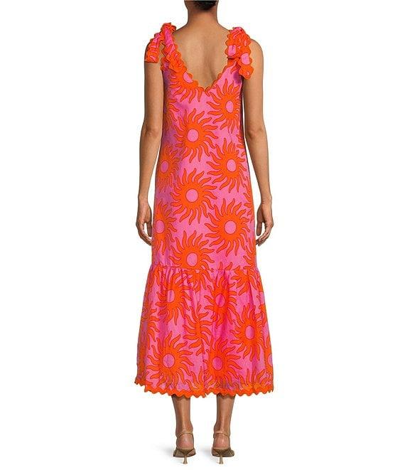 J.Marie V-Neck Sleeveless Embroidered Ric Rac Trim Midi Shift Dress Product Image