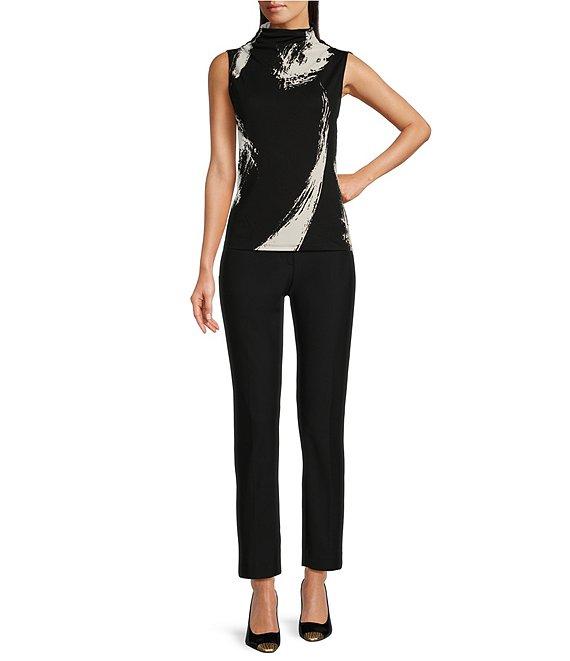 Donna Karan Printed Draped Mock Neck Sleeveless Top Product Image