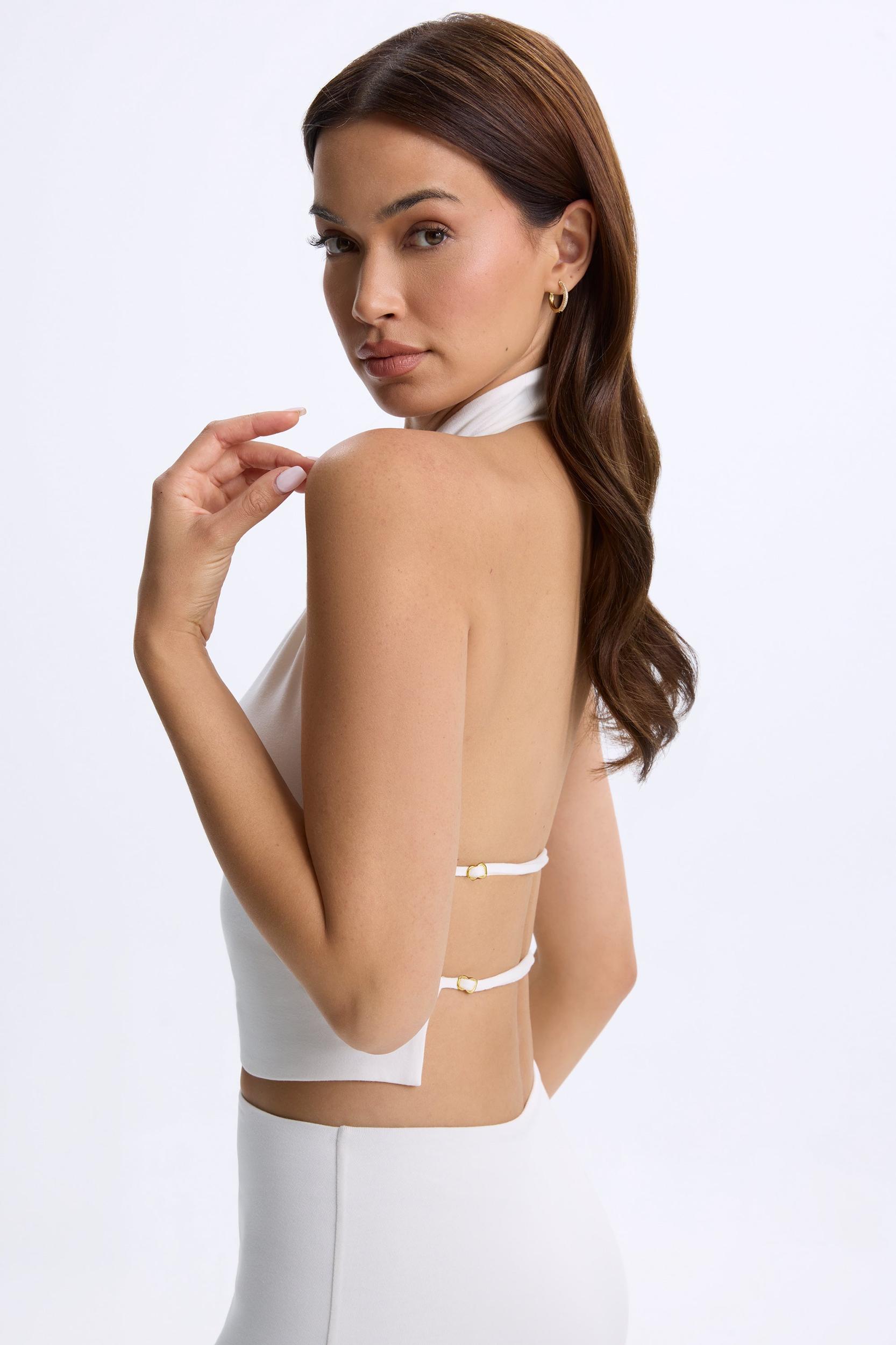 Cowl-Neck Open-Back Top in White Product Image