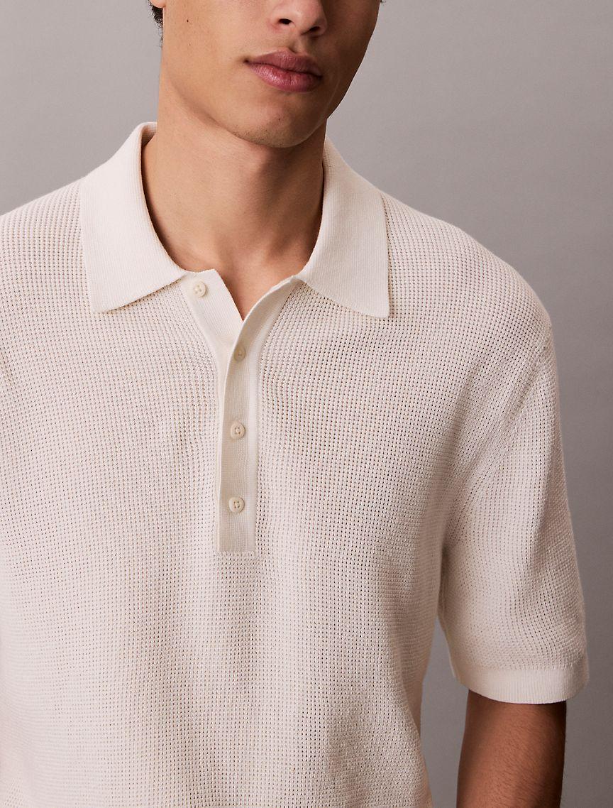Waffle Cotton Polo Sweater Product Image