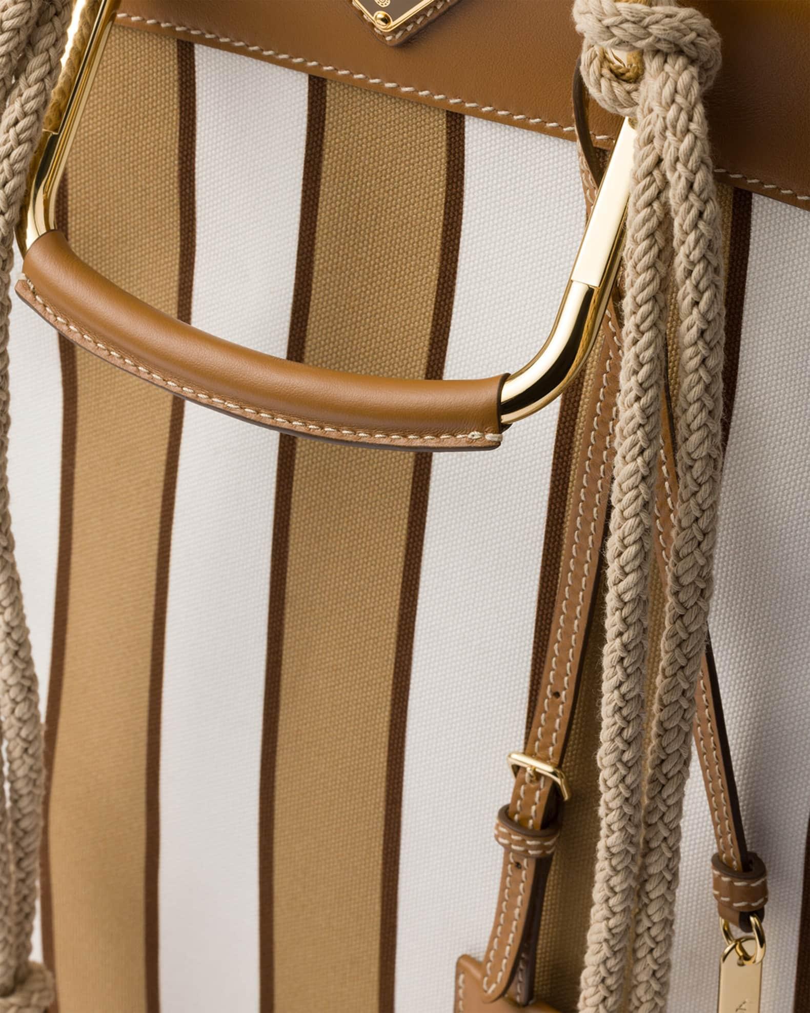 Large Striped Canvas and Leather Tote Bag Product Image