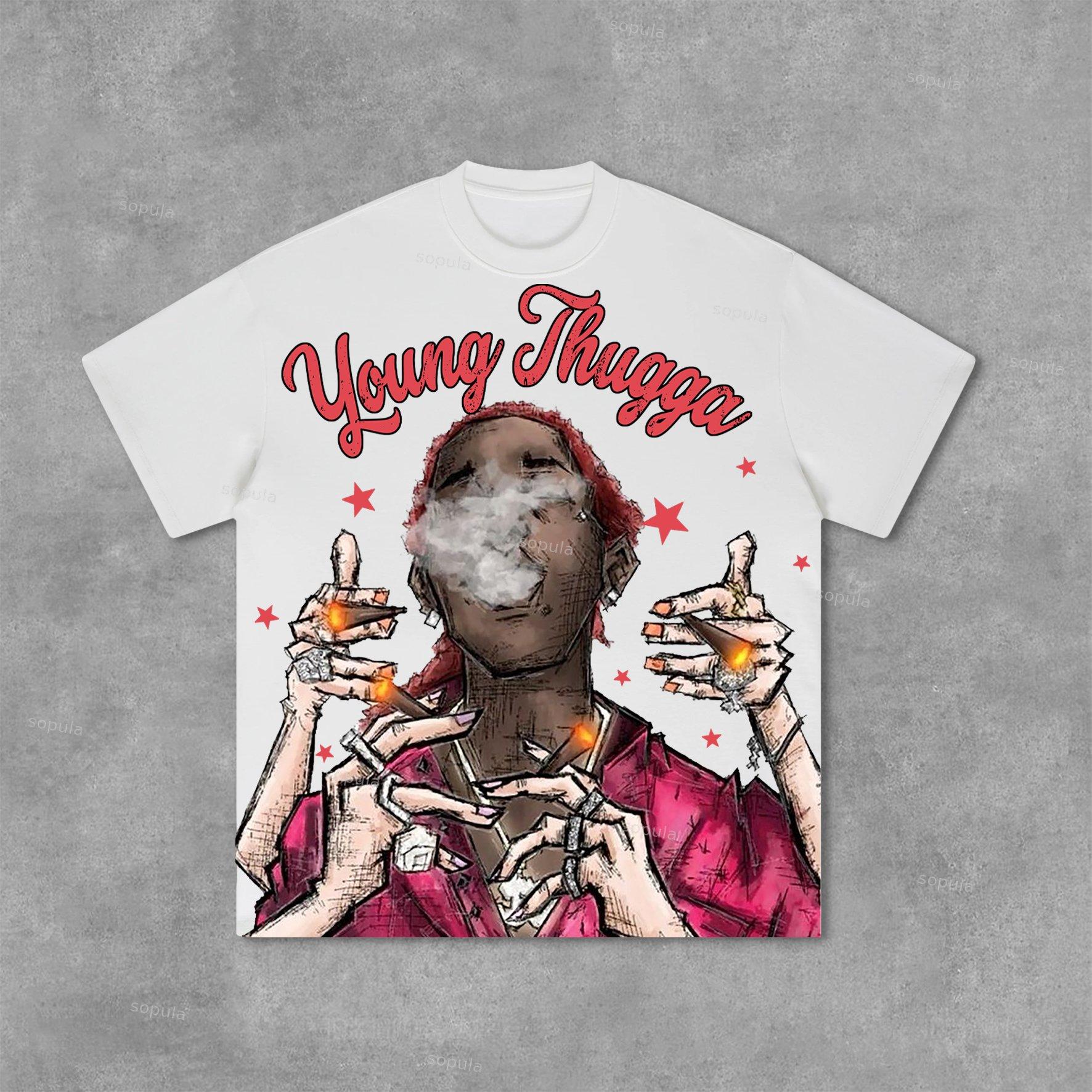 Young Thugga Vintage Graphics Print Cotton T-Shirt Product Image