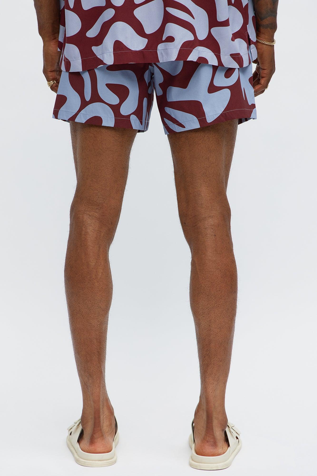 Chateau Abstract Printed Swim Mid Trunk - Burgundy/combo Male Product Image