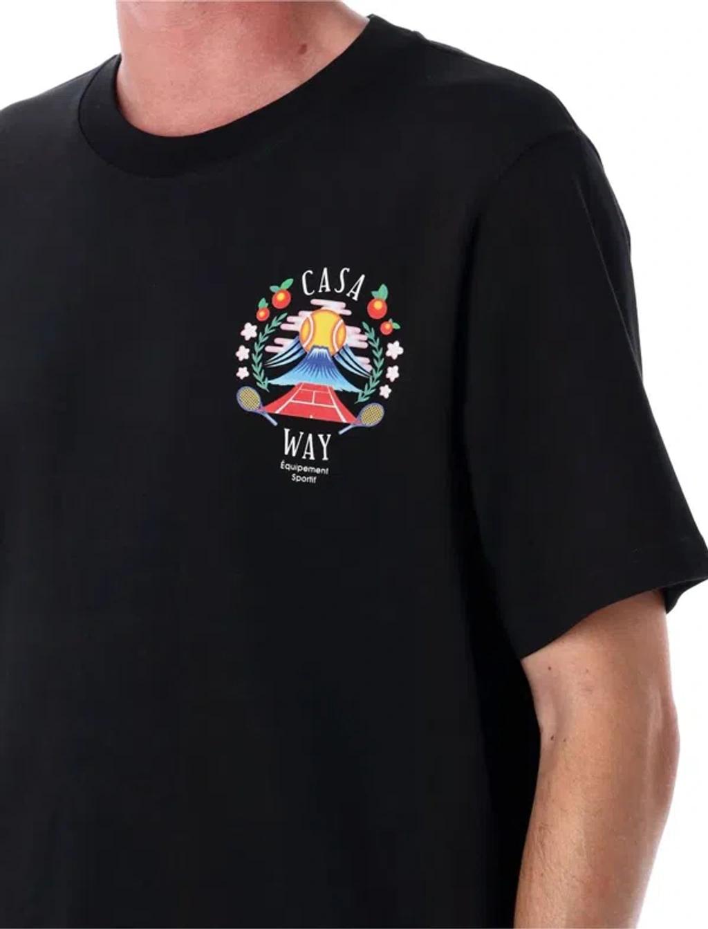 CASABLANCA Mens Casa Way Mountain Brand-print Cotton-jersey T-shirt In Black Product Image