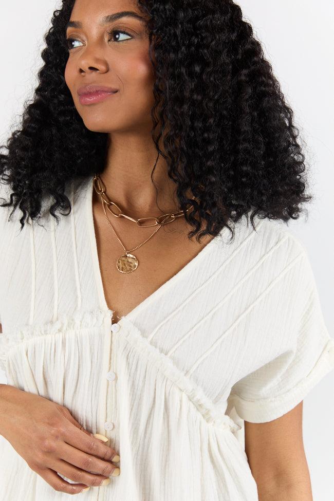 If I Knew Ivory Gauze Button Detail Short Sleeve Top FINAL SALE Product Image