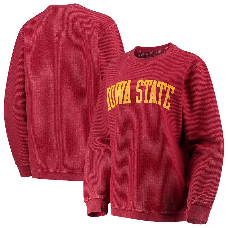 Women's Pressbox Cardinal Iowa State Cyclones Comfy Cord Vintage Wash Basic Arch Pullover Sweatshirt,  Product Image