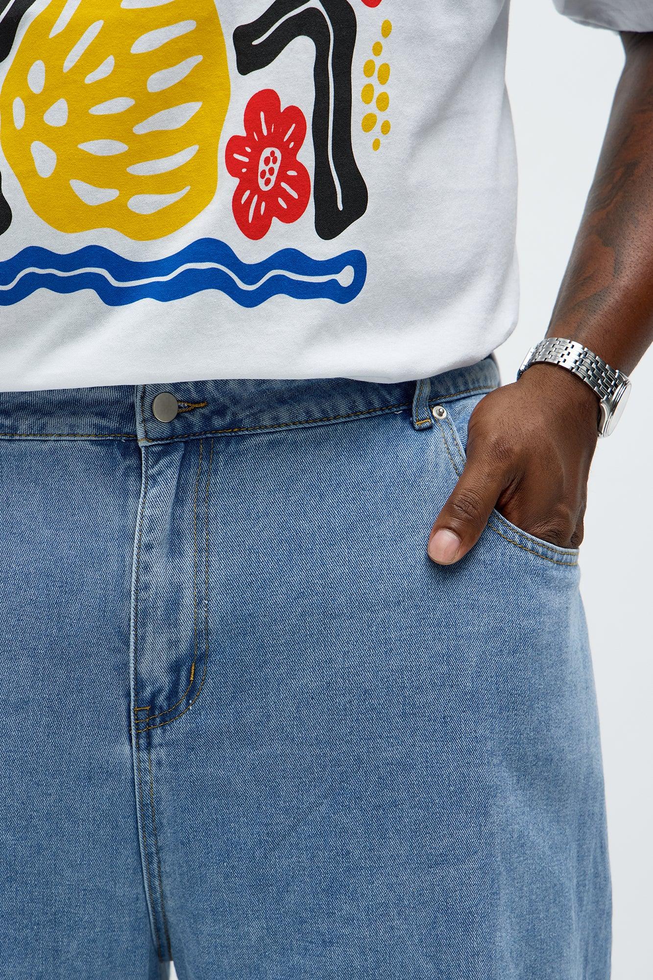 Baggy Side Stripe Zip Hit Jeans - Medium Blue Wash Male Product Image