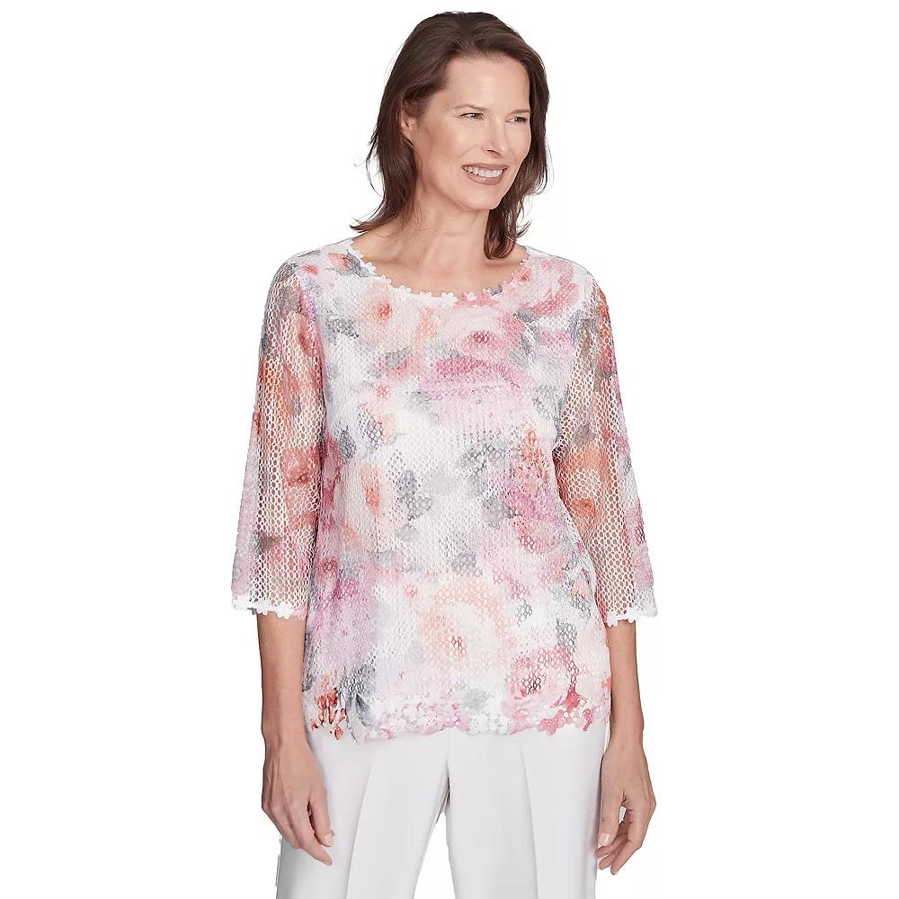Women's Alfred Dunner Floral Mesh Watercolor Top,  Product Image