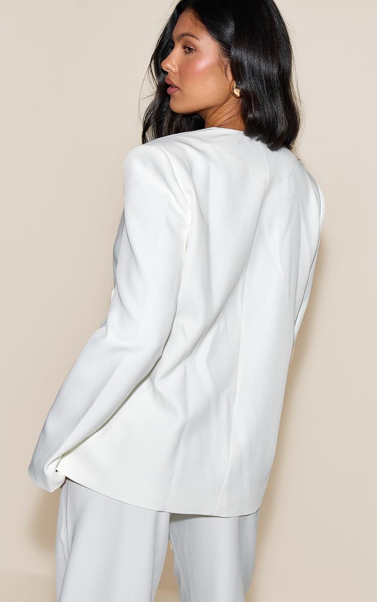 White Tailored Woven Asymmetric Blazer Product Image