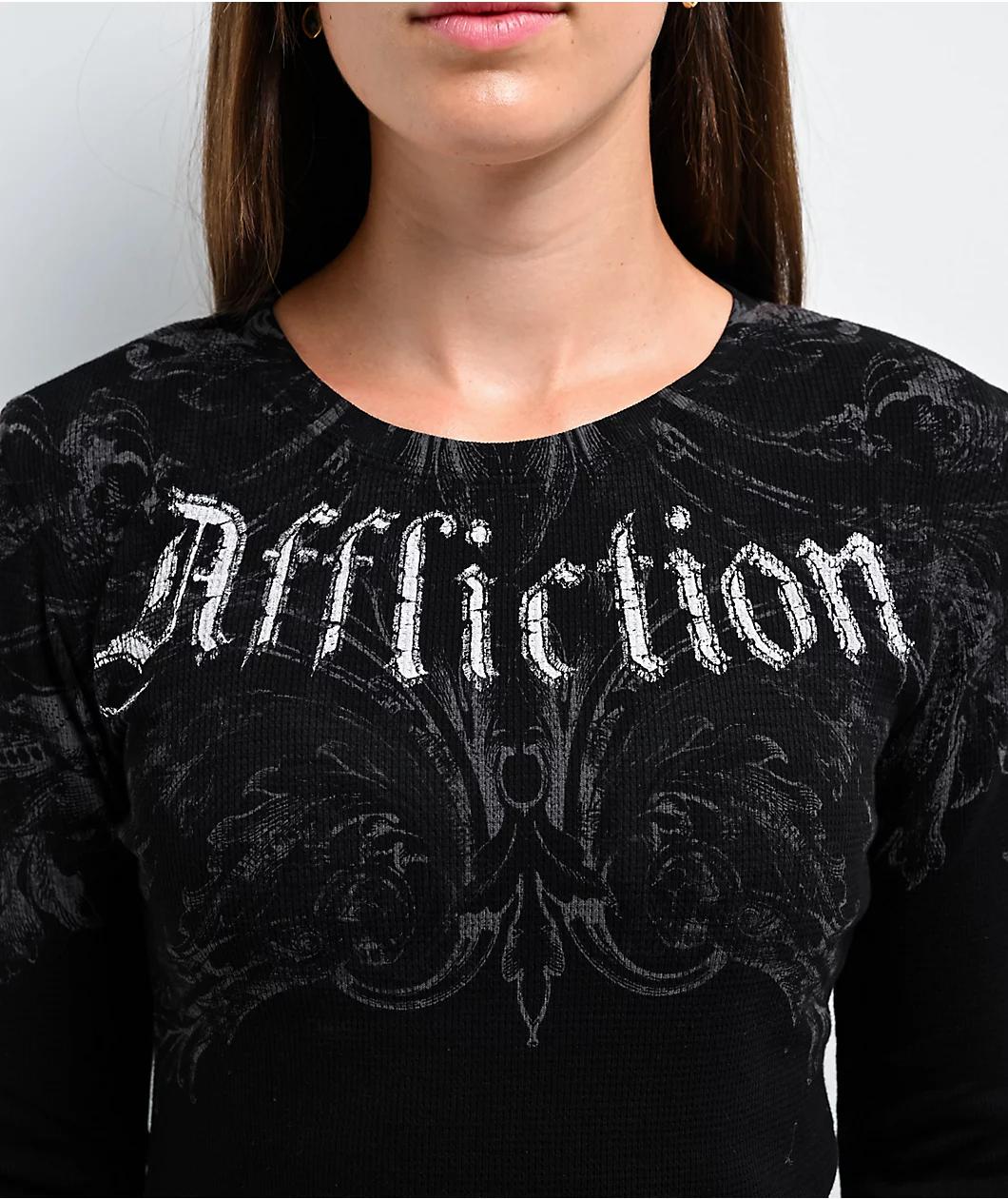 Affliction Detail Black Thermal Long Sleeve T-Shirt Product Image