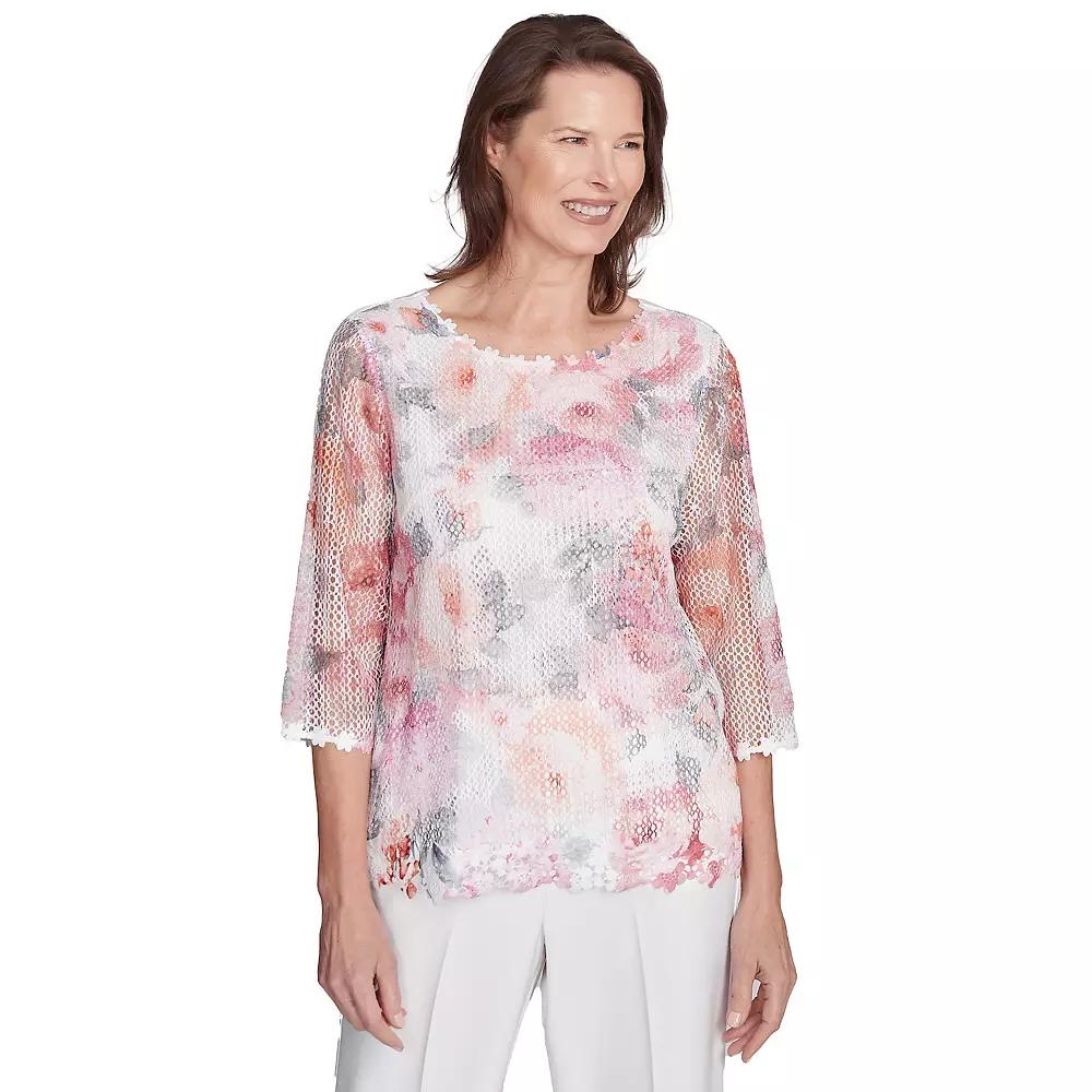 Women's Alfred Dunner Floral Mesh Watercolor Top,  Product Image