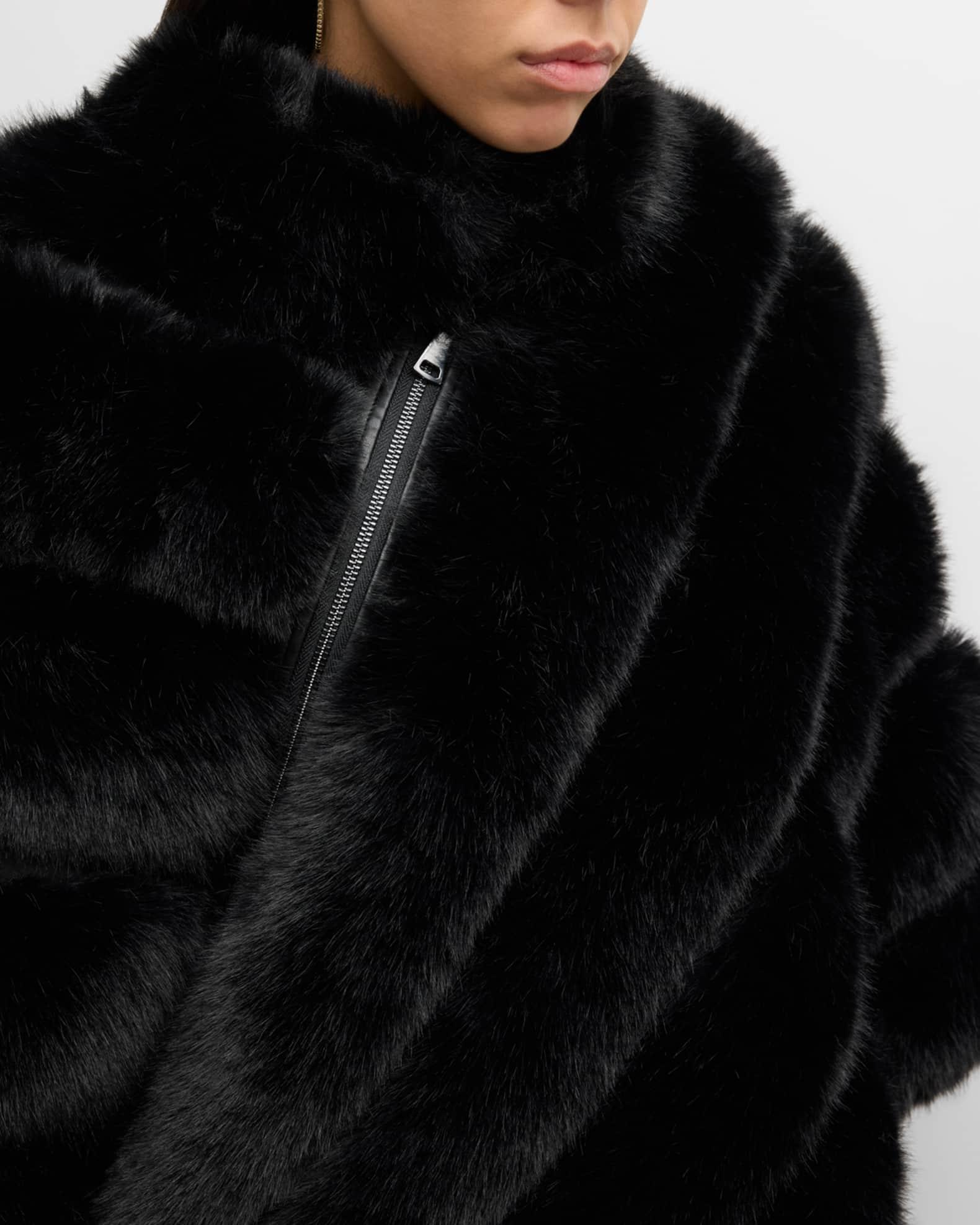 Asymmetric Striped Faux Fur Poncho  Product Image