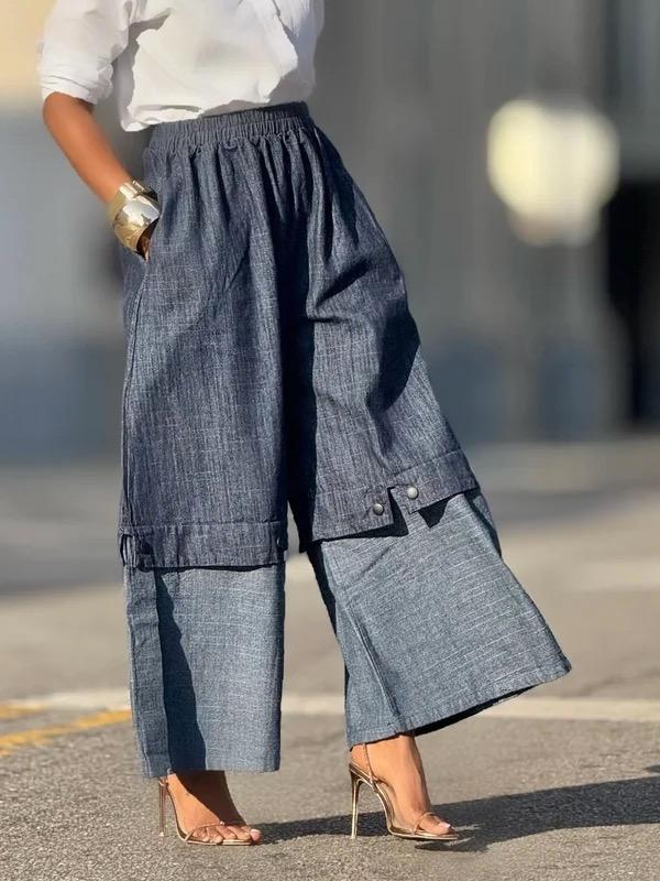 Loose Wide Leg Elasticity Jean Pants Bottoms Trousers Product Image
