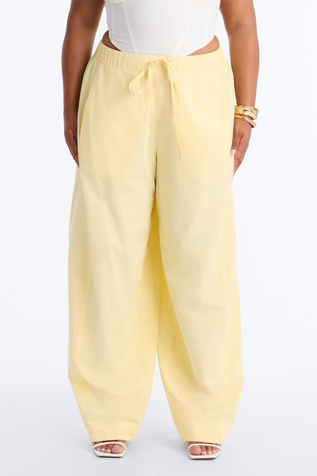 Maggie Low Rise Drawstring Wide Leg Pant 32″ - Butter Yellow Female Product Image