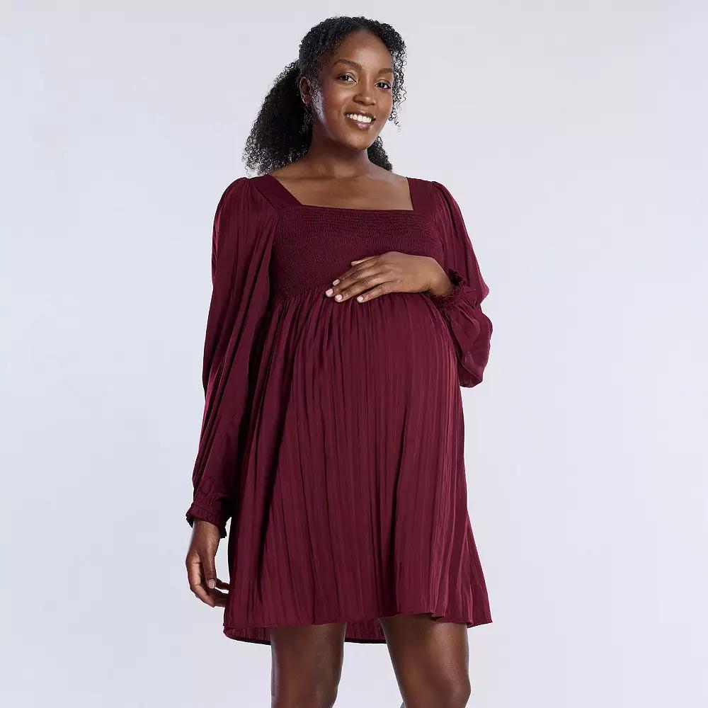 Maternity Motherhood® Smocked Babydoll Mini Dress, Women's, Size: Large-Mat, Zinfandel Product Image