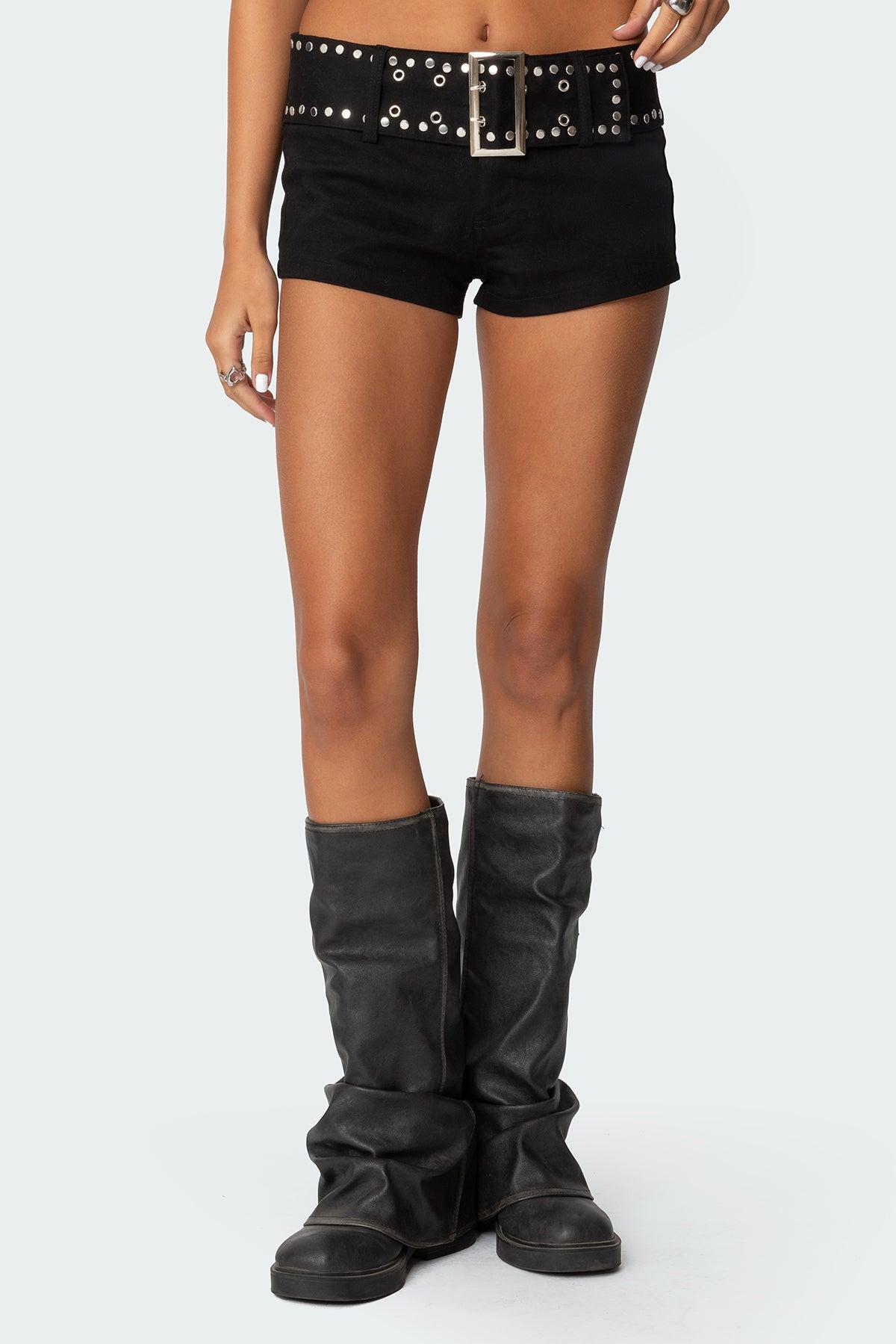 Studded Belt Denim Micro Shorts Product Image