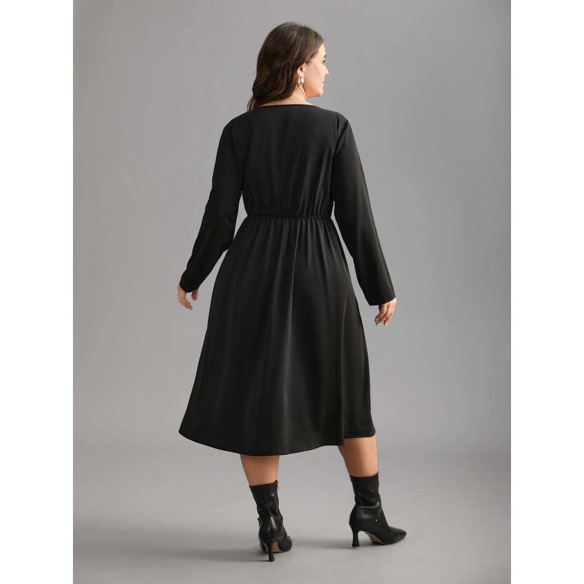 Plus Size Leopard Print Two-Piece Elastic Waist Dress Black Women Elegant Patchwork Notched collar Long Sleeve Curvy BloomChic 10/M Product Image