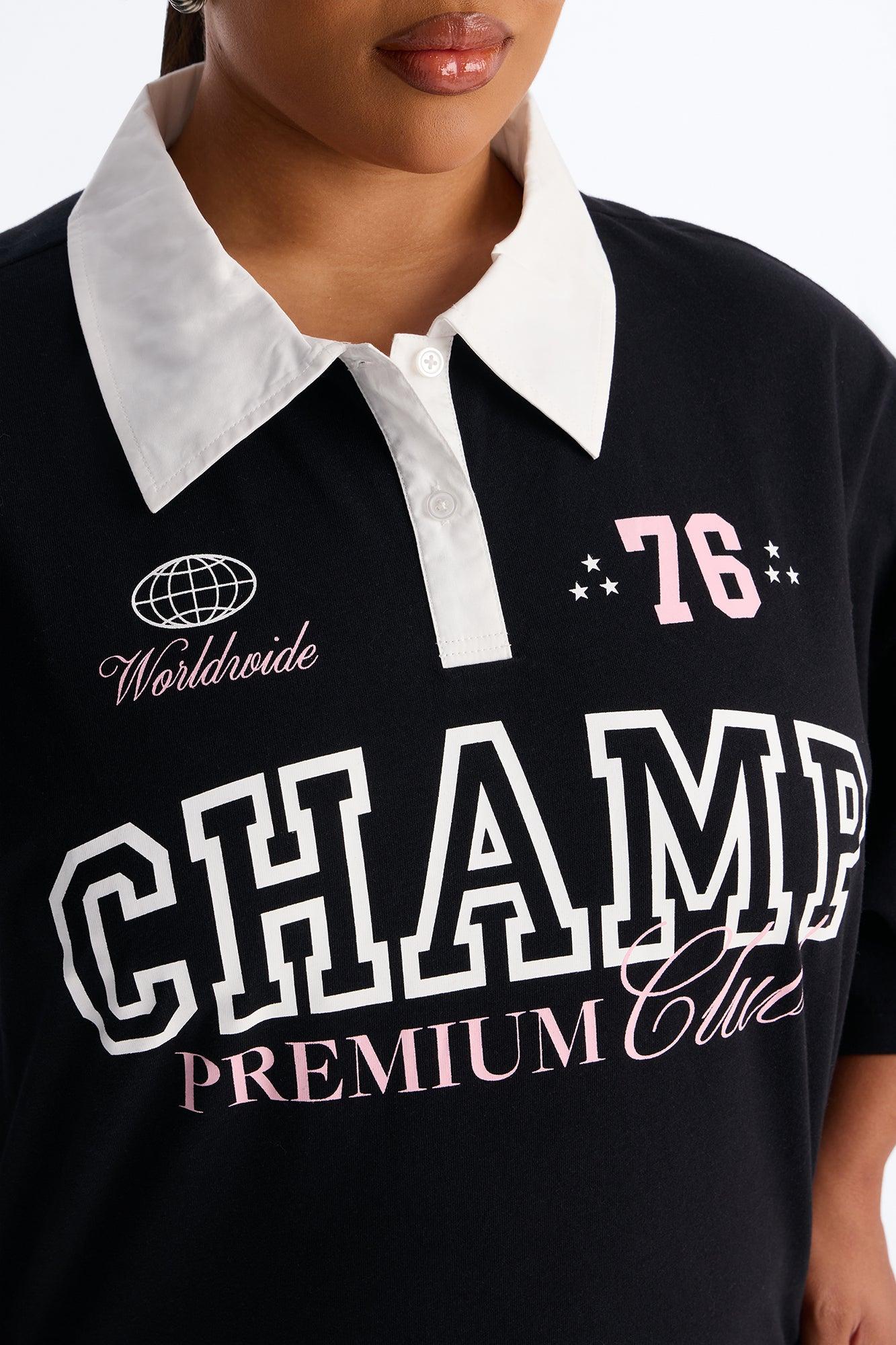 Champs Oversized Cropped Polo - Black Female Product Image