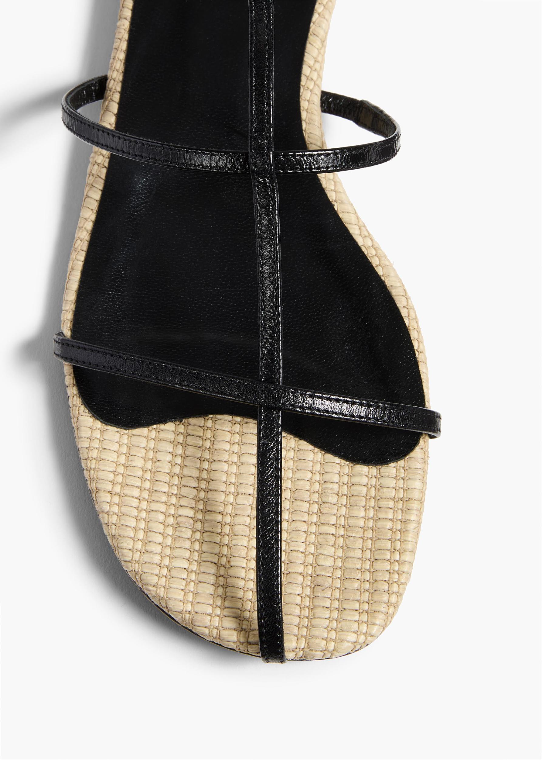 Cage Flat Sandal in Natural Raffia with Black Leather Product Image