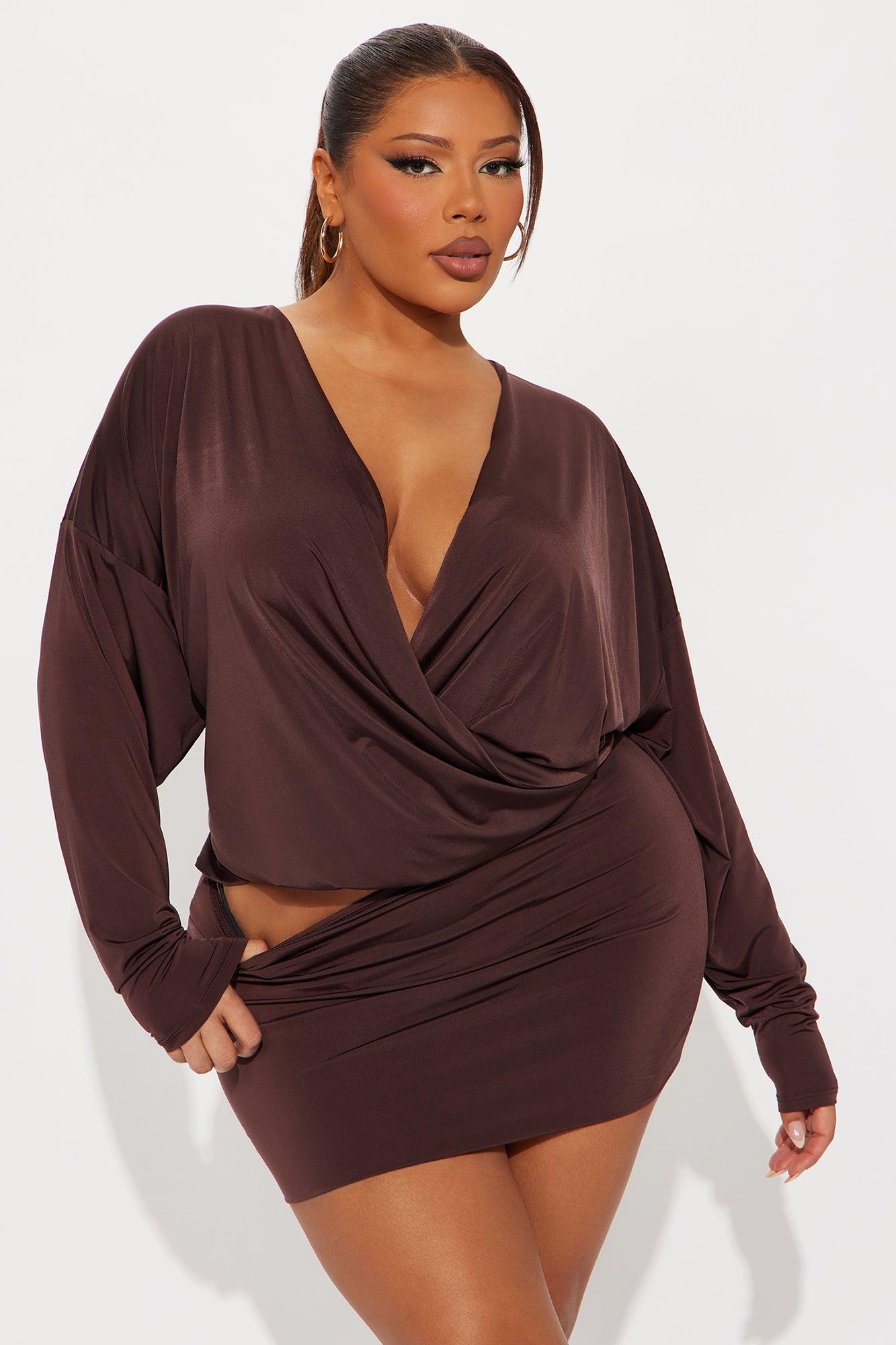 Odette Long Sleeve Mini Dress - Chocolate Product Image