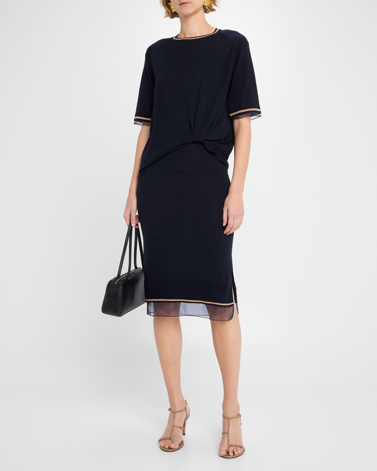 Short-Sleeve Draped Wool Organza Dress Product Image