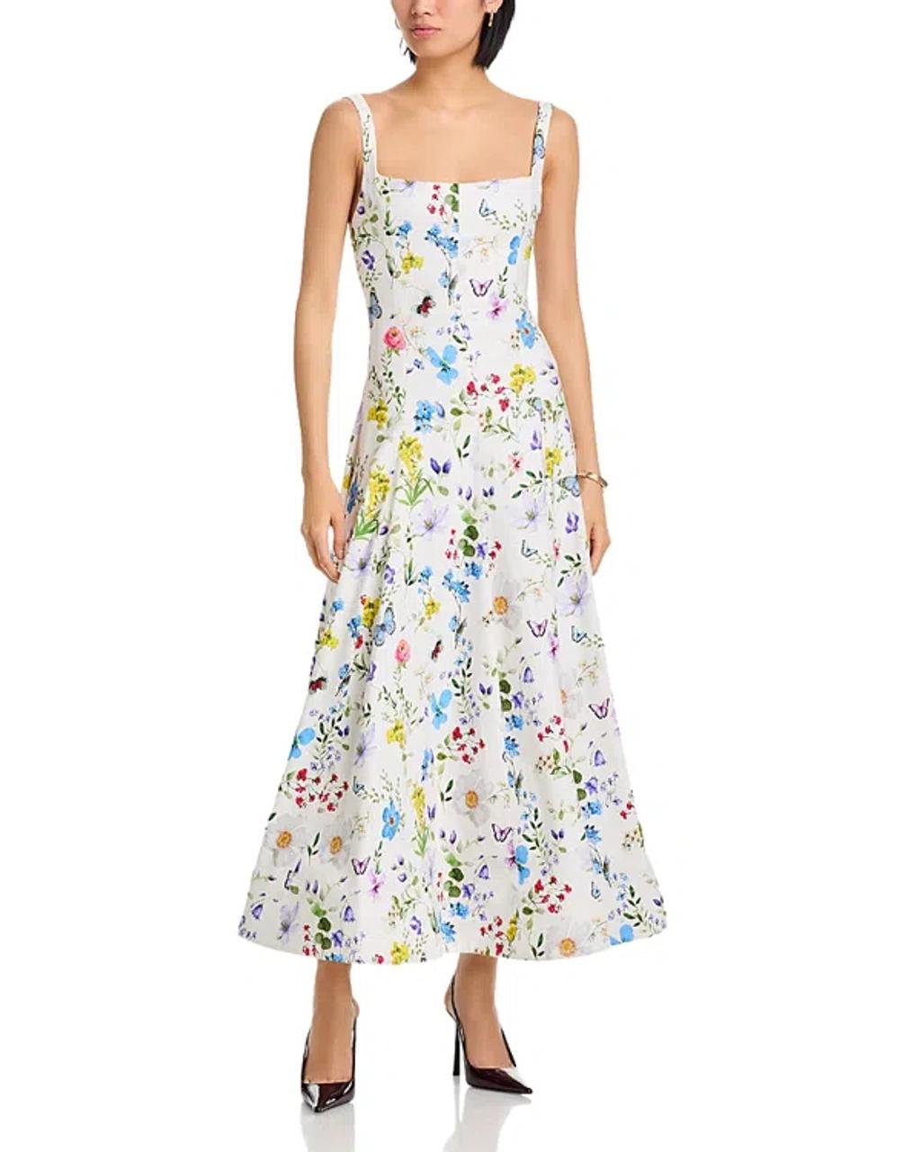 ALICE AND OLIVIA Polly Seamed Drop Waist Flared Ankle Length Dress In White Product Image
