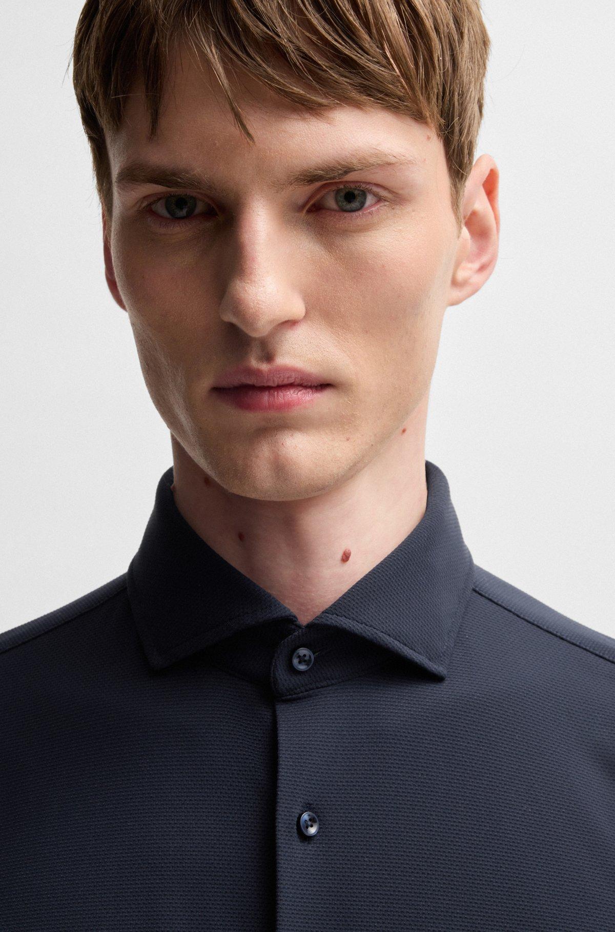 Slim-fit shirt in structured performance-stretch jersey Product Image