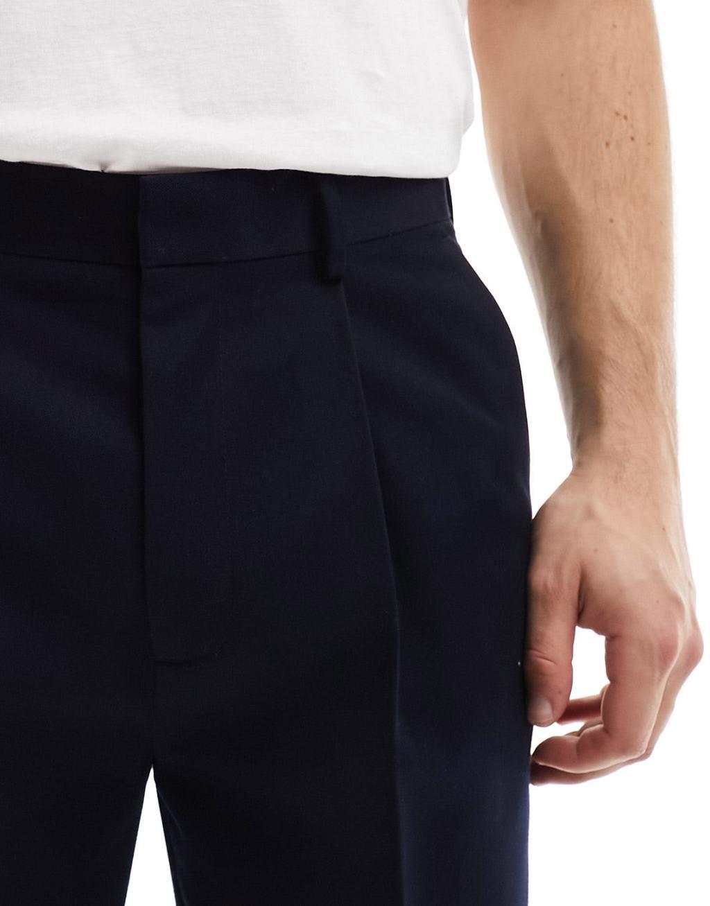 ASOS DESIGN dressy tapered fit pants in navy Product Image