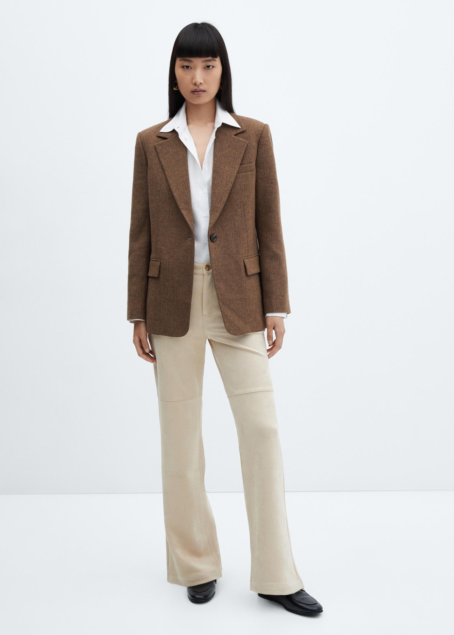 Herringbone wool-blend blazer - Women | MANGO USA Product Image