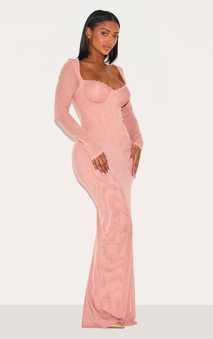 Shape Peach Mesh Lace Insert Corseted Maxi Dress Product Image