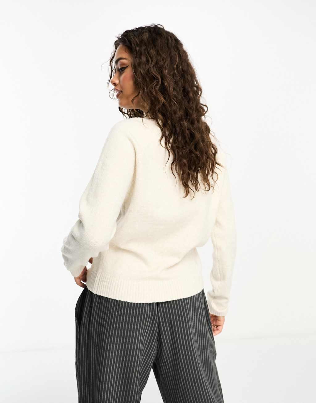 Vero Moda Petite round neck sweater in cream Product Image