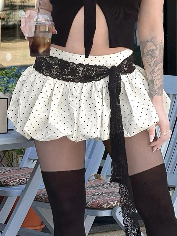 French Elegant Polka Dot Print Mini Skirt Product Image