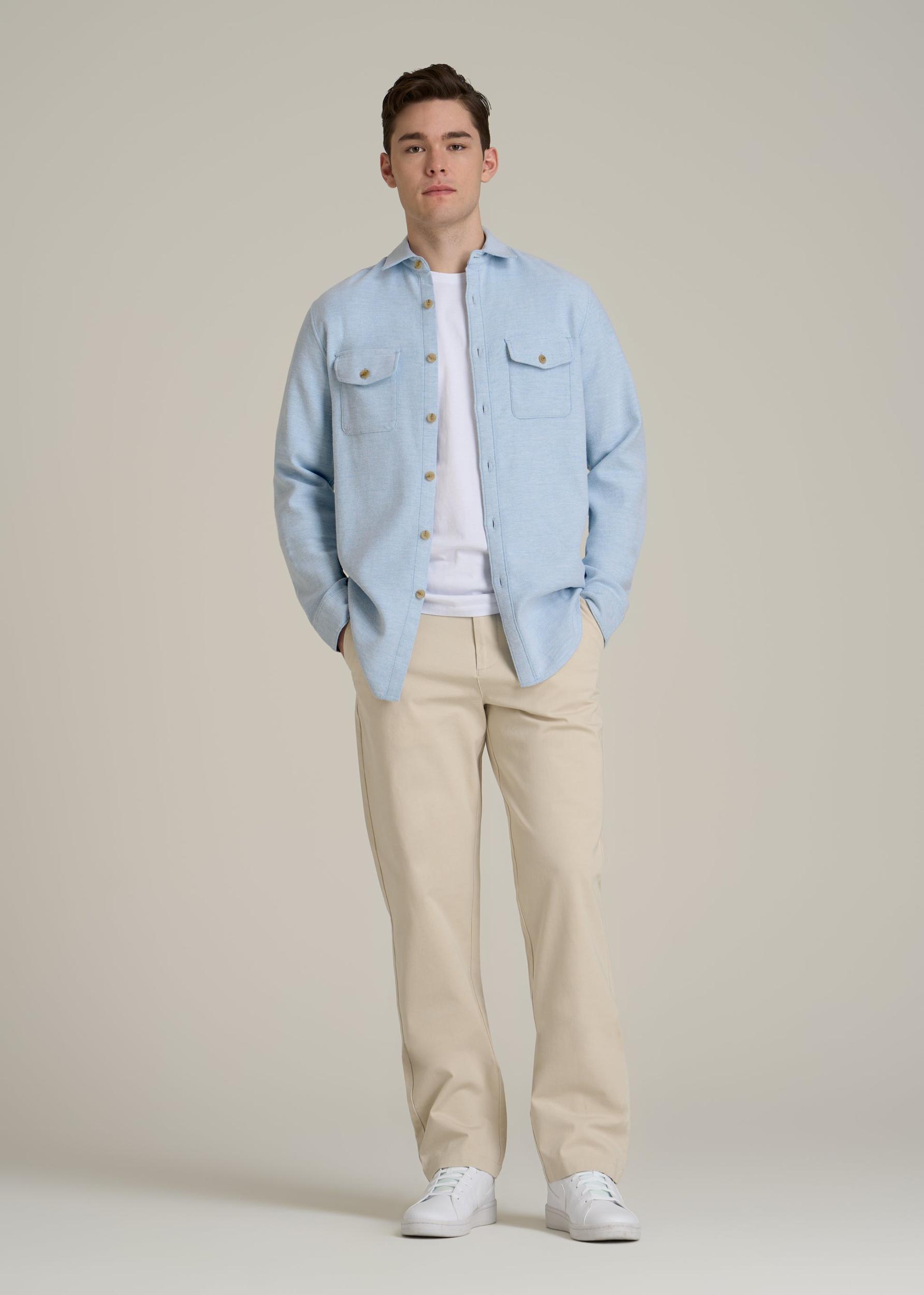 Everyday Comfort Terry Overshirt for Tall Men in Cloud Blue Male Product Image