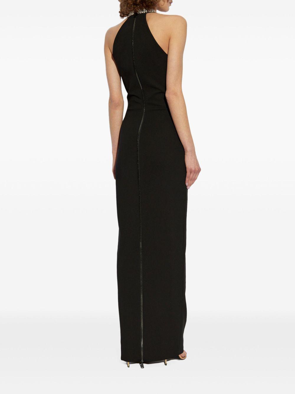 BALMAIN Faux Pearl-embellished Halterneck Velvet Gown In Black Product Image