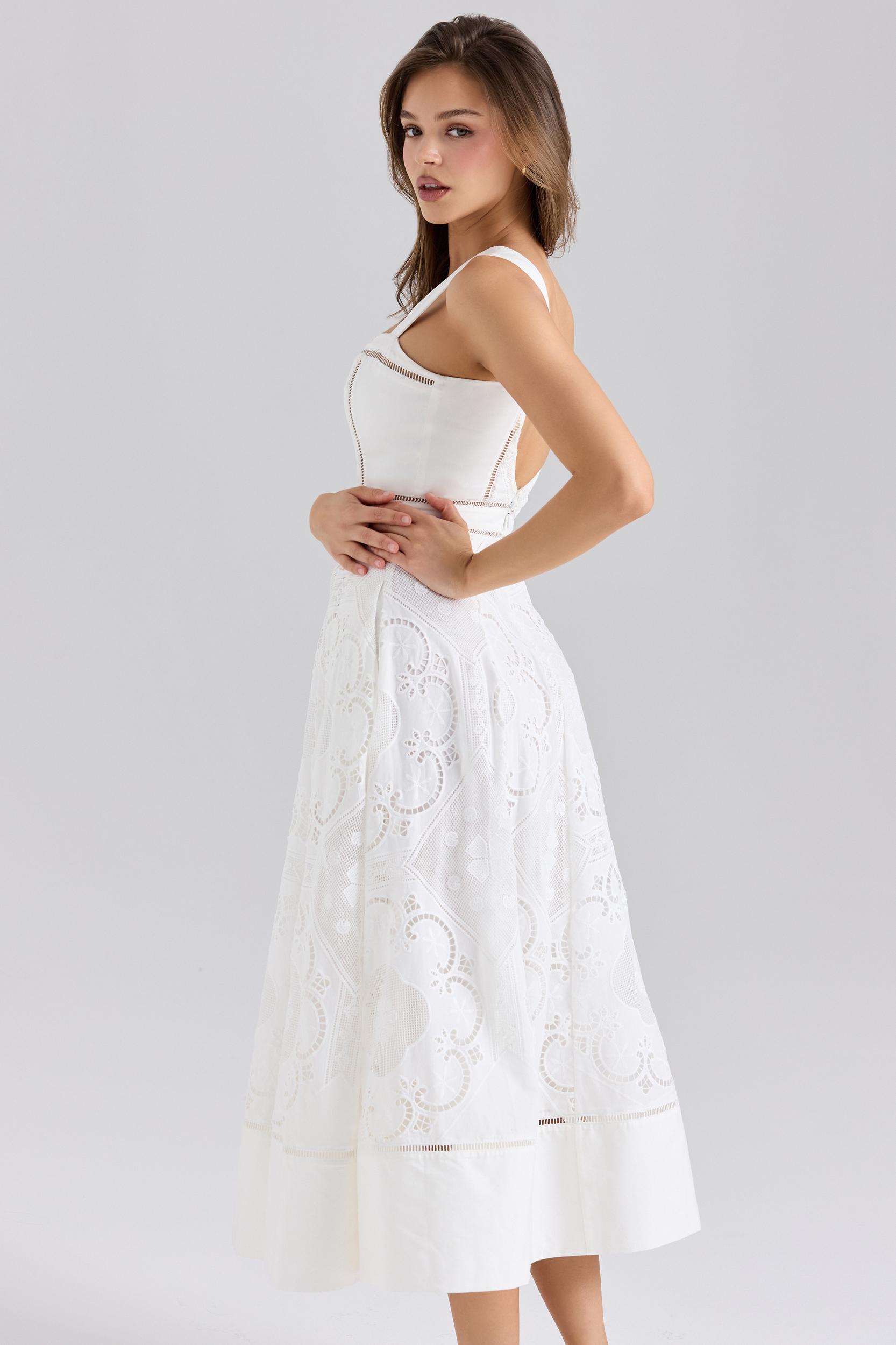 Ava  white stretch cotton broderie anglaise midi dress Product Image