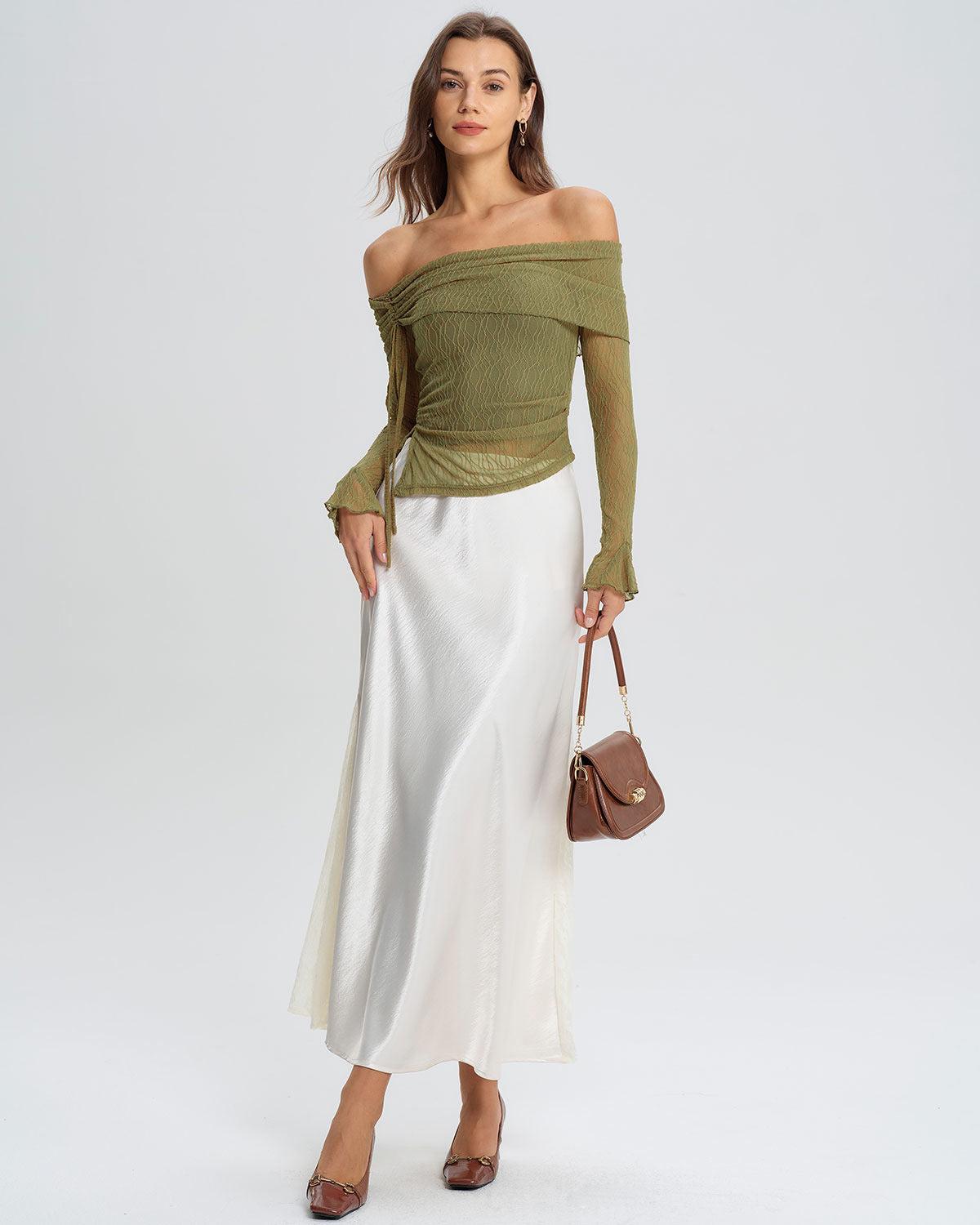Green Off The Shoulder Bell Sleeve Tee Product Image