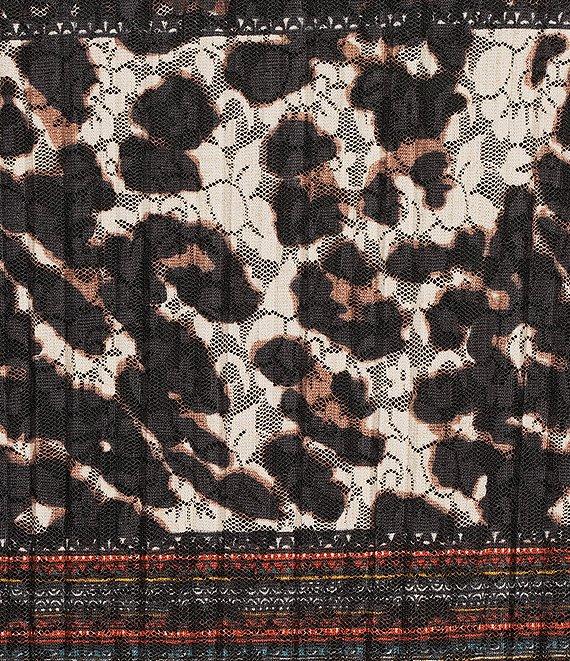 Calessa Mesh Animal Border Print Split V-Neck Long Sleeve Tunic Product Image