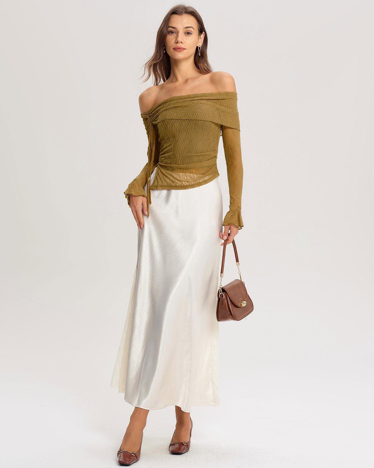 Green Off The Shoulder Bell Sleeve Tee Product Image