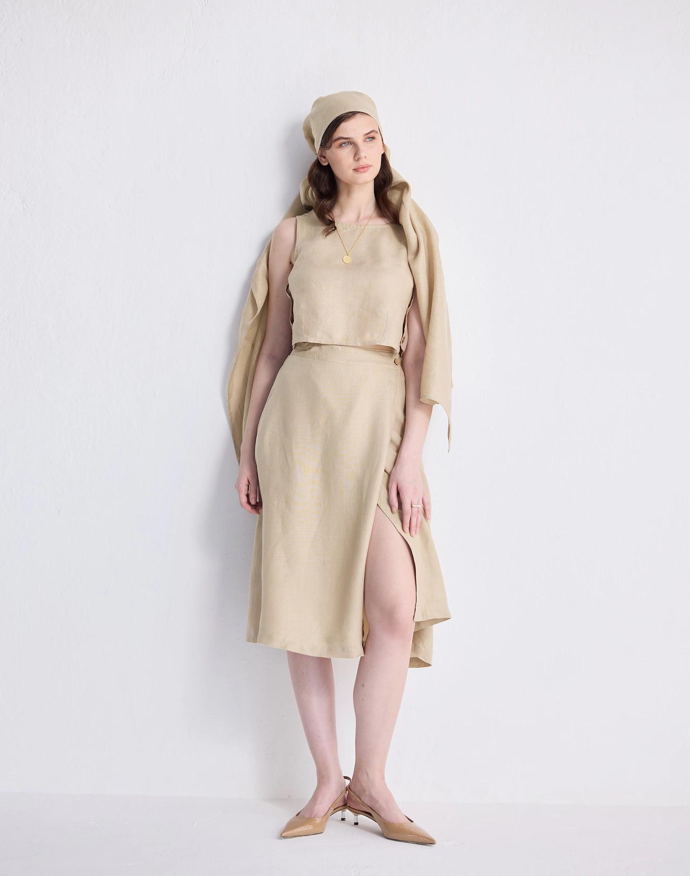 Reistor® Overlap Midi Skirt in 100% Neutral Beige Hemp Product Image