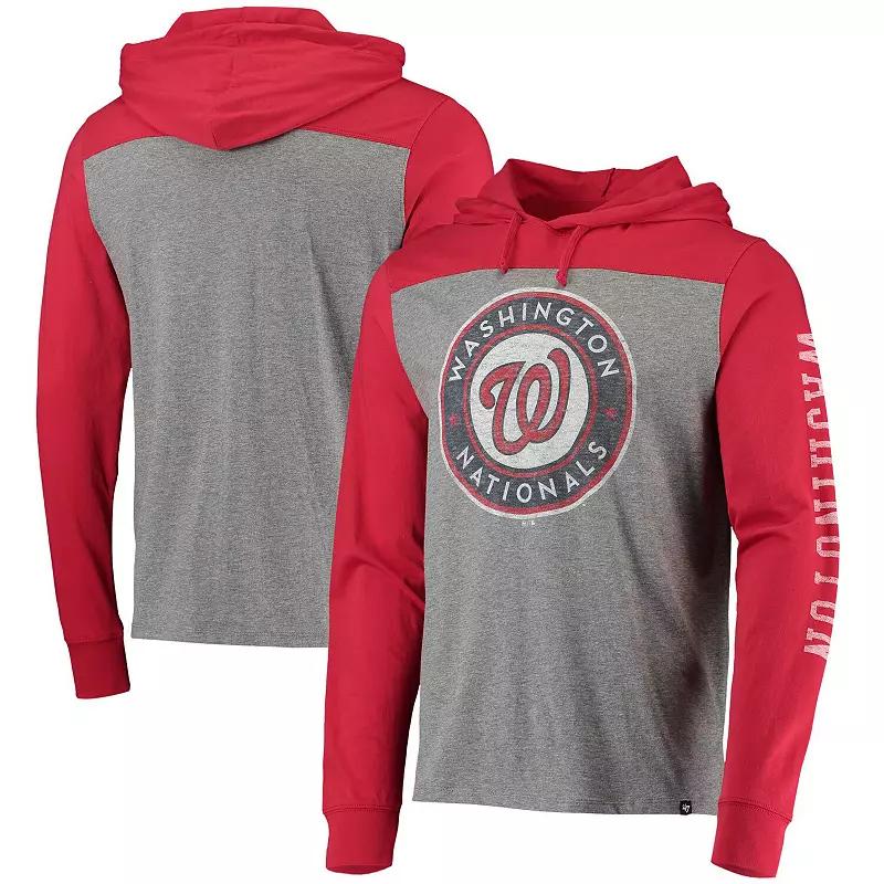 Men's '47 Heathered Gray/Red Washington Nationals Franklin Wooster Pullover Hoodie, Size: 2XL, Grey Product Image