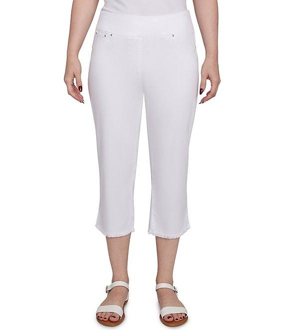 Ruby Rd. Petite Size Tencel Pull-On Fringe Side Slit Hem Capri Pants Product Image