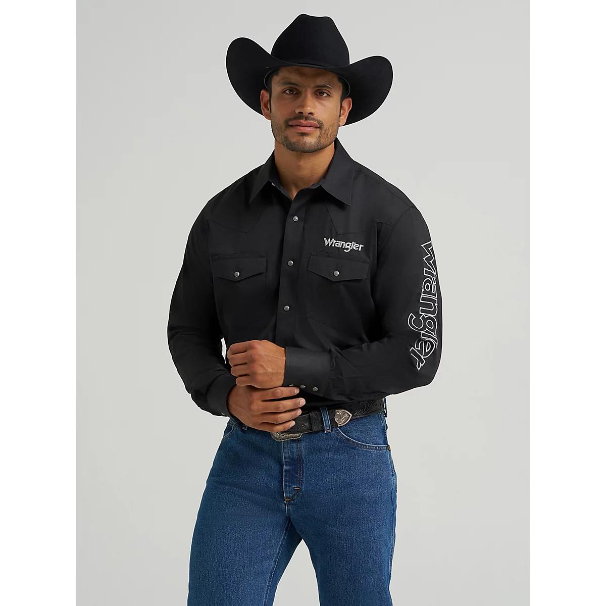 Men's Wrangler® Logo Long Sleeve Western Snap Shirt Product Image