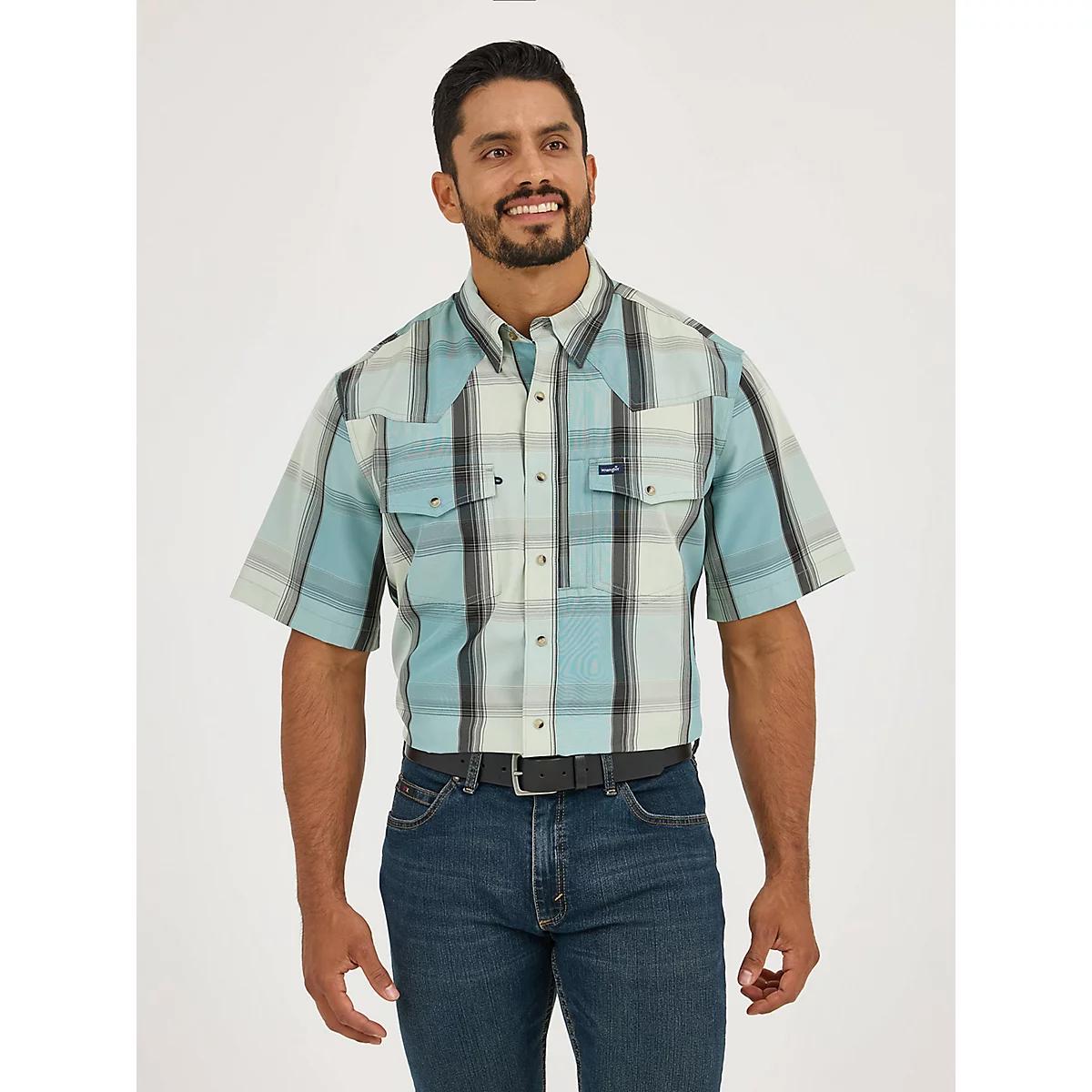 Men's Wrangler Performance Snap Short Sleeve Plaid Shirt | Men's SHIRTS | Wrangler® Product Image