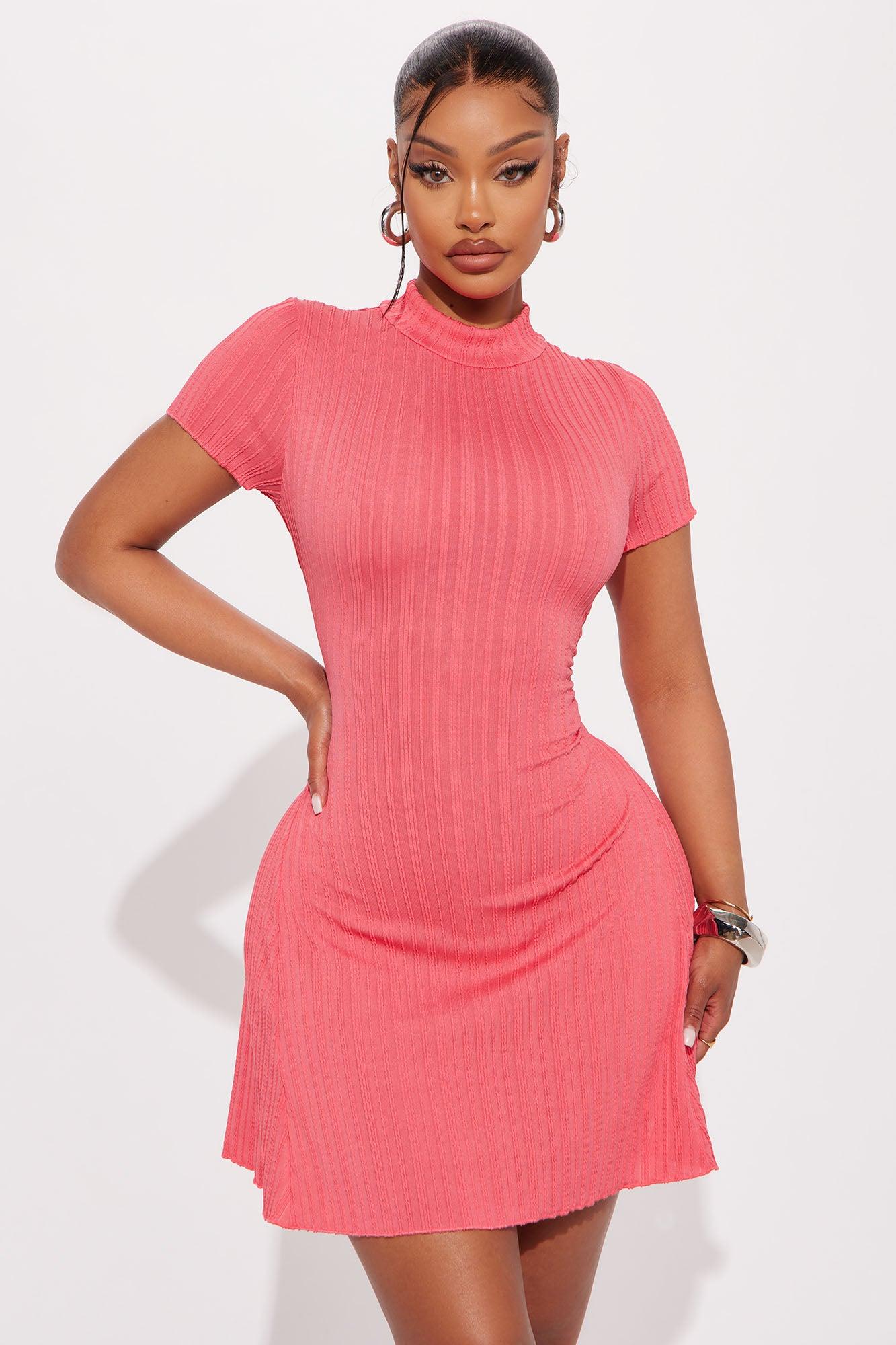 Mariana Mock Neck Mini Dress - Coral Product Image