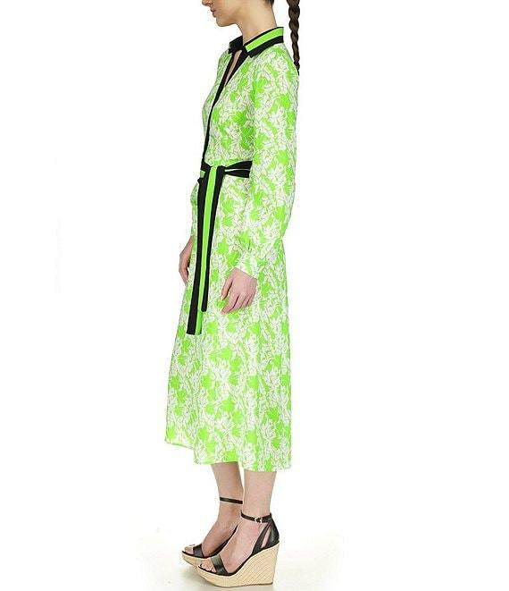 Michael Kors Printed Collared V Neckline Long Sleeve Midi Shirt Dress Product Image