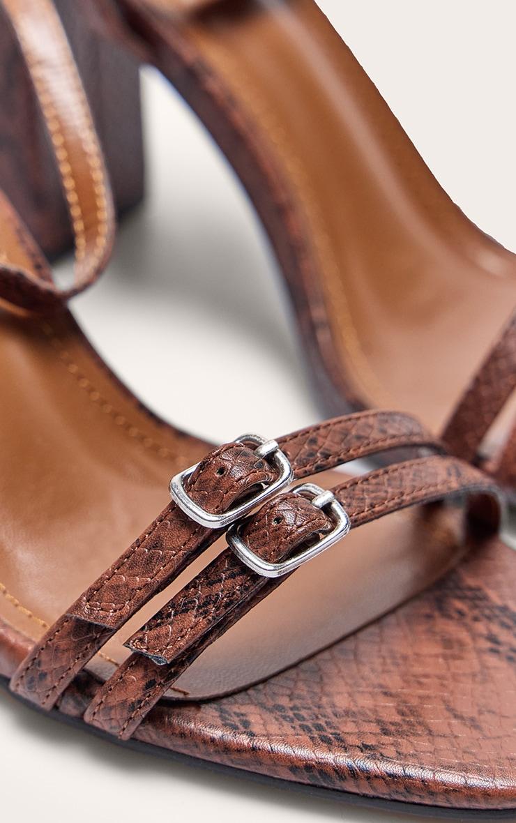 Snake Pu Square Toe Buckle Detail Block Heeled Sandal Product Image