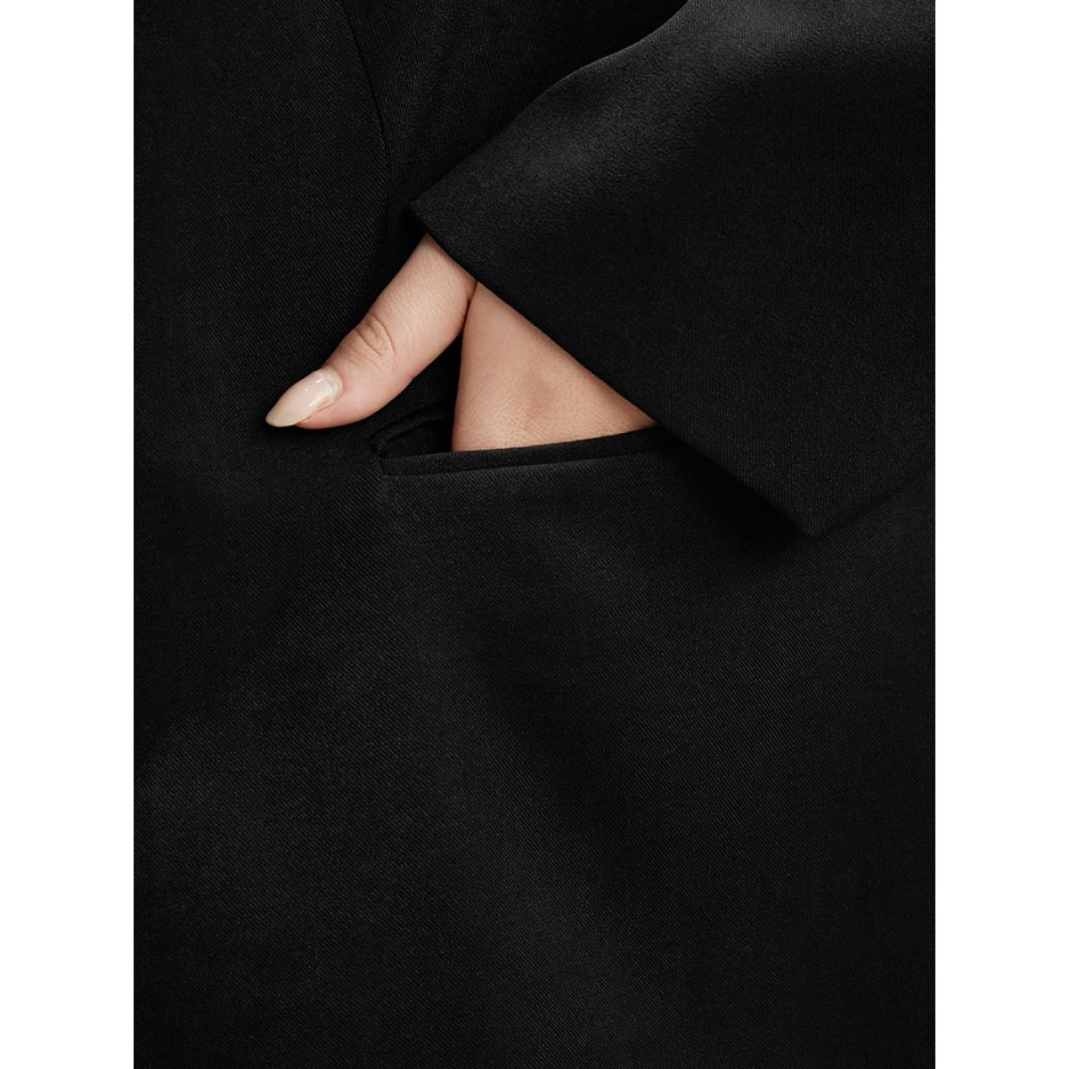 Plus Size Solid Beaded Button Up Flap Pocket Blazer Black Women Office Plain Beaded Sleeve Long Sleeve Suit Collar 10/M Pocket Office Blazers BloomChic Product Image