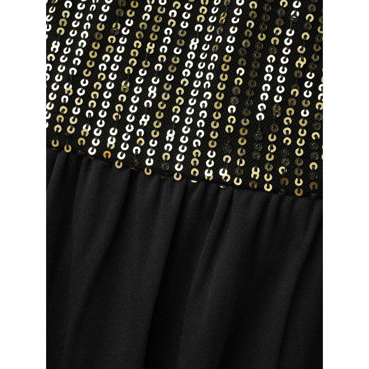 Plus Size Sequin Patchwork Dolman Sleeve Dress Black Women Cocktail Texture Party Curvy Bloomchic 26/4X Product Image