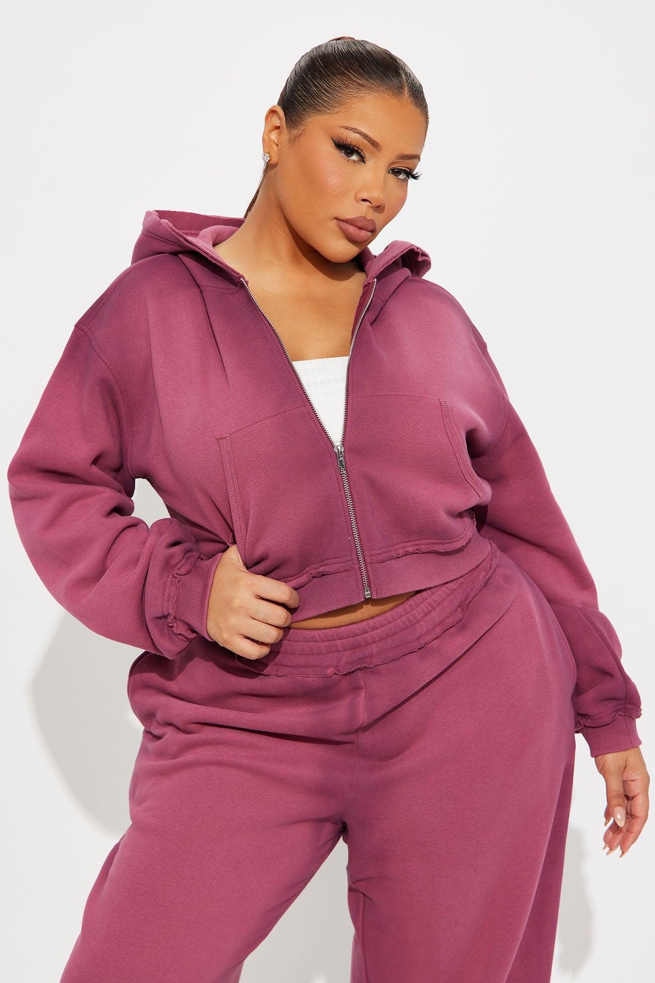 Wynona Washed Fleece Pant Set - Burgundy Product Image