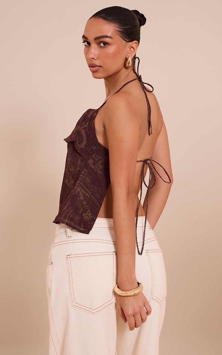 Brown Paisley Print Chiffon Halter Cami Top Product Image